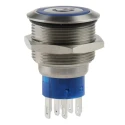RS PRO Illuminated Push Button Switch Momentary Panel Mount DPDT Blue LED IP67 22.2 mm Cutout 250 V 3, 5A 175-9279