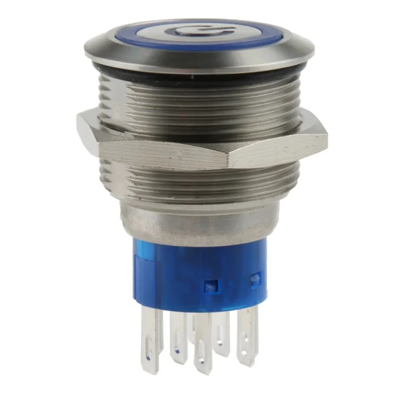 RS PRO Illuminated Push Button Switch Momentary Panel Mount DPDT Blue LED IP67 22.2 mm Cutout 250 V 3, 5A 175-9279