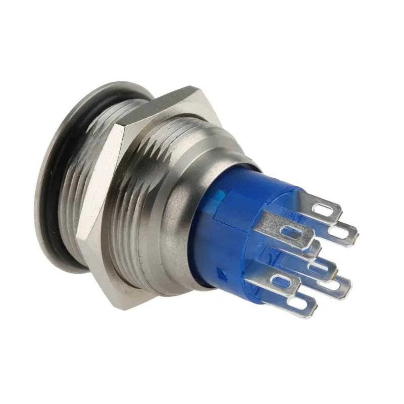 RS PRO Illuminated Push Button Switch Momentary Panel Mount DPDT Blue LED IP67 22.2 mm Cutout 250 V 3, 5A 175-9279