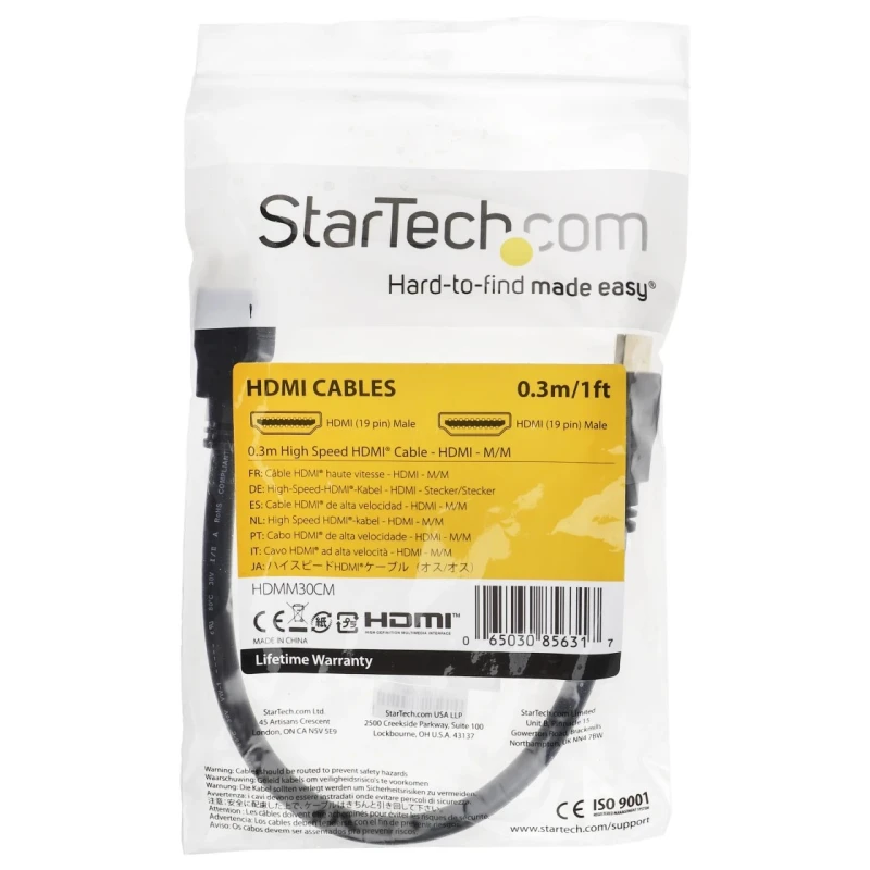 StarTech.com 300 mm 4K HDMI Cable Male HDMI to Male HDMI HDMI 1.4 HDMM30CM