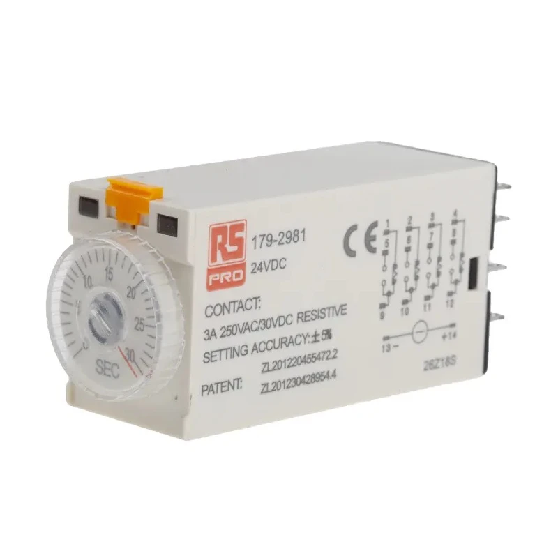 RS PRO Timer Relay 4-Contact 24 V dc 24V ac, 1 to 30 s ON Delay 4PDT Switch Configuration 179-2981