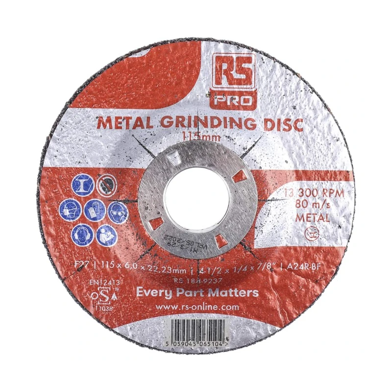 RS PRO Abrasive Disc Aluminium Oxide 115 mm Diameter x 6 mm Thick Fine Grade P120 Grit 5 Per Pack 184-9237