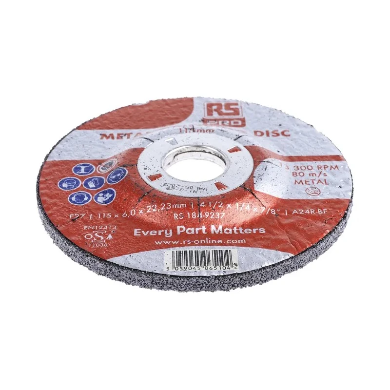 RS PRO Abrasive Disc Aluminium Oxide 115 mm Diameter x 6 mm Thick Fine Grade P120 Grit 5 Per Pack 184-9237