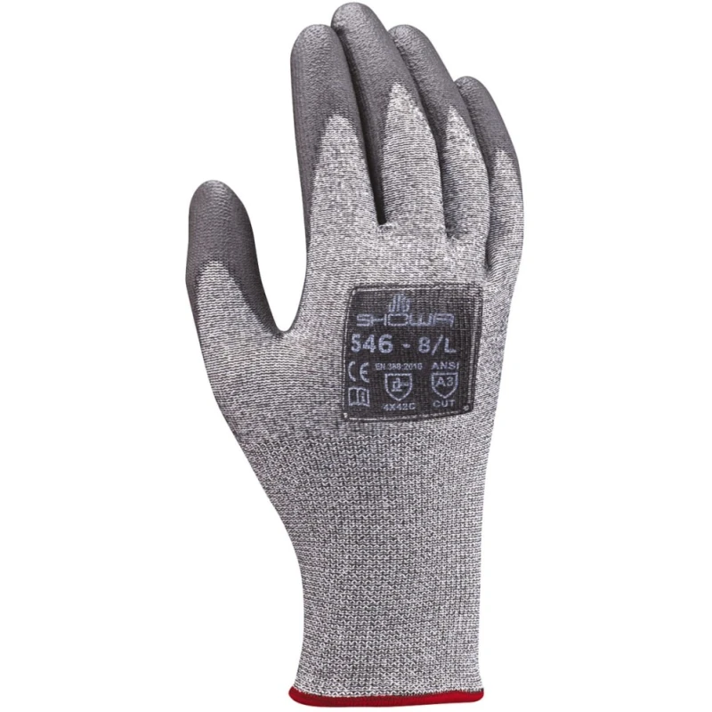 Showa Grey HPPE Polyester Work Gloves Size 7 Polyurethane Coating SHO546