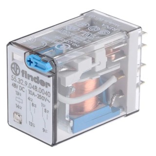 Finder Power Relay 48V DC Coil 20A Switching Current DPDT Contact Configuration 55 Series 55.32.9.048.0040