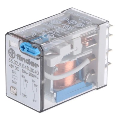 Finder Power Relay 48V DC Coil 20A Switching Current DPDT Contact Configuration 55 Series 55.32.9.048.0040