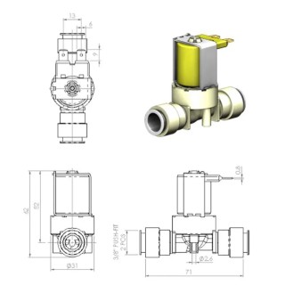 RS PRO Solenoid Valve 2 Port Normally Closed 24V AC/DC 3/8 in Inlet Male to 3/8 in Outlet Male 190-4139
