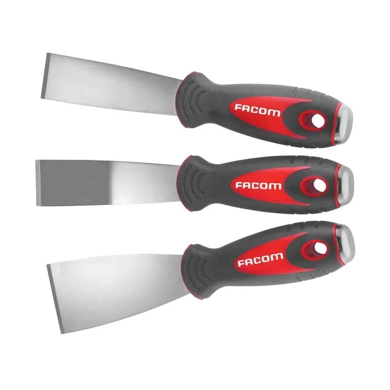 Facom Steel Deburring Tool 3 Piece Set, Stainless Steel Blade Thickness 0.8mm, Comfort Grip, Length 215mm 235.J1