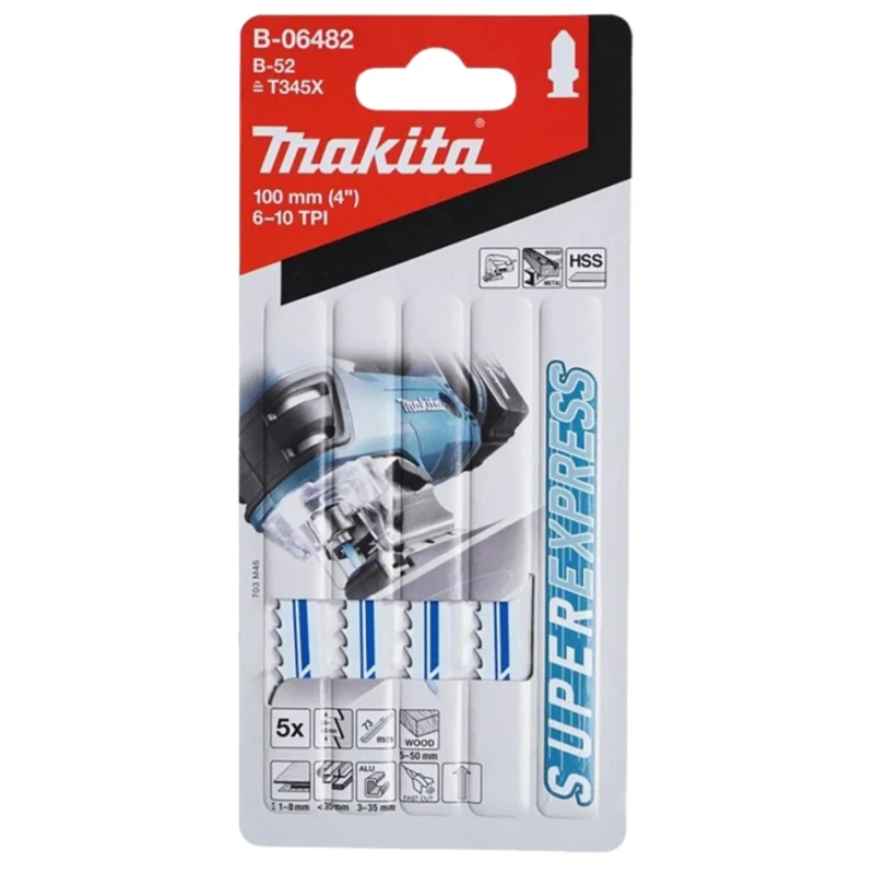 Makita Jigsaw Blade 73mm Cutting Length High Speed Steel 9.8 Teeth Per Inch 5 Pieces B-06482