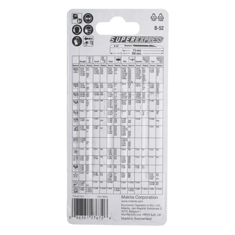 Makita Jigsaw Blade 73mm Cutting Length High Speed Steel 9.8 Teeth Per Inch 5 Pieces B-06482