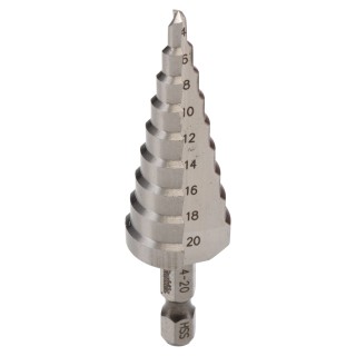 Makita HSS 4 to 20 mm Step Drill Bit Hex Shank 0.25in D-40098