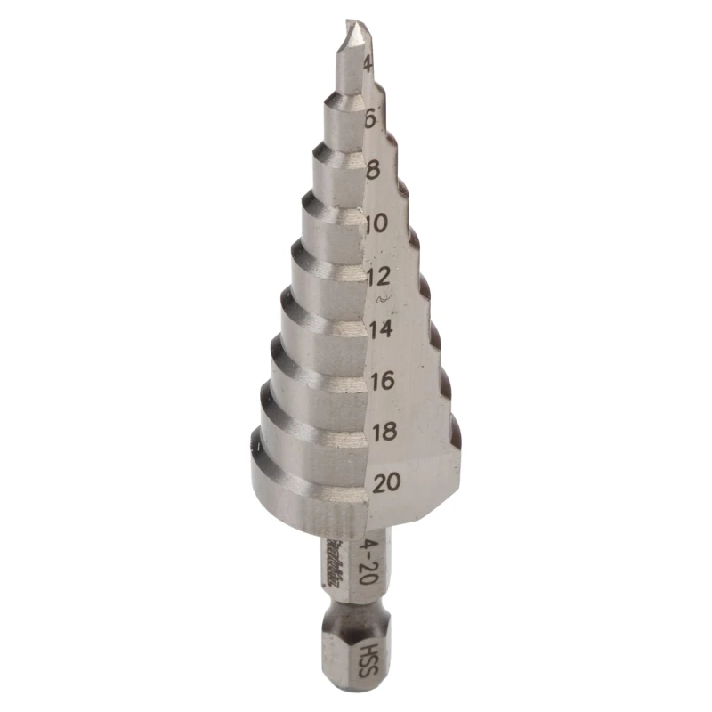 Makita HSS 4 to 20 mm Step Drill Bit Hex Shank 0.25in D-40098