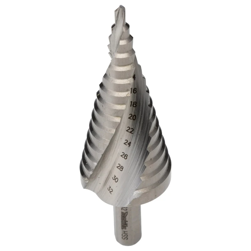 Makita High-Speed Steel (HSS) Step Drill Bit 4 to 32 mm Drill Diameter, Tri-Flat Shank 6mm D-40163
