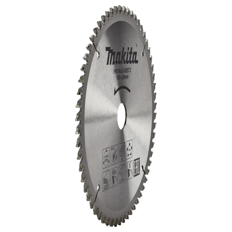 Makita Circular Saw Blade 165mm Diameter, 60 Teeth Per Inch, Tungsten Carbide TCG Tooth Configuration, 5° Rake Angle D-81206