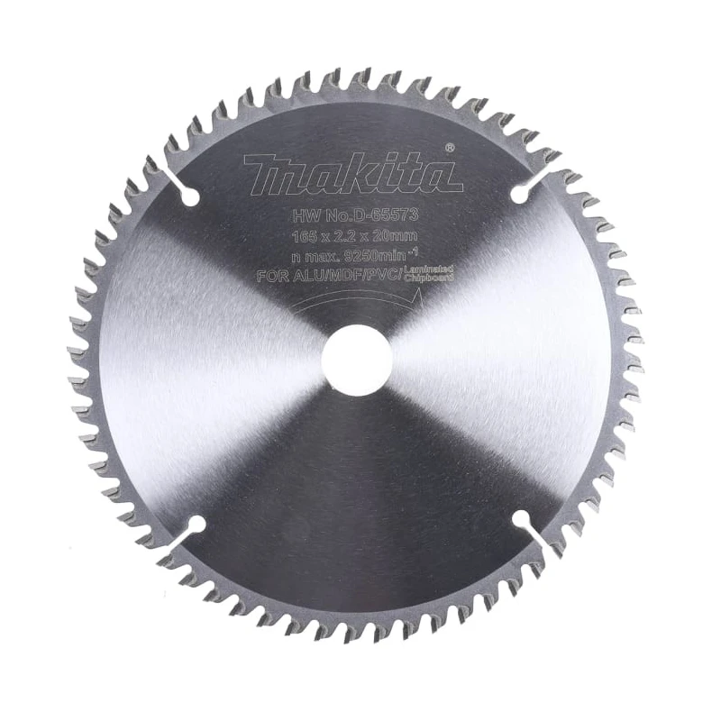 Makita Circular Saw Blade 165mm Diameter, 60 Teeth Per Inch, Tungsten Carbide TCG Tooth Configuration, 5° Rake Angle D-81206