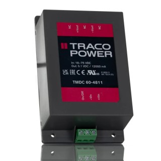 TRACOPOWER TMDC 60-4811 DC/DC Converter 5.1V DC 12A Output 48-75V DC Input Chassis Mount 60W Efficiency 91% TMDC 60-4811
