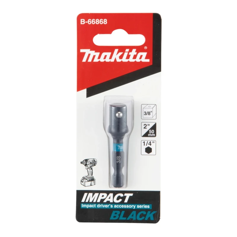 Makita Black Drill Accessory 50 mm Overall Length Heavy-Duty Impact Socket Adaptor B-66868