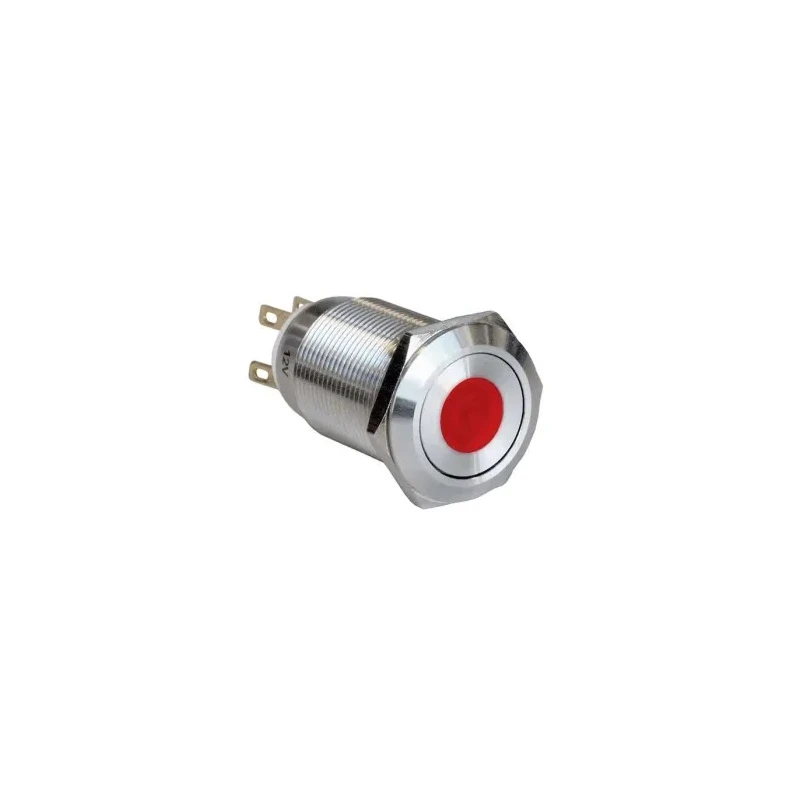 Bulgin Series Illuminated Push Button Switch, Latching, Panel Mounted, 19.2 mm Cutout, SPST, Red LED, IP65, 24 V dc MPI005