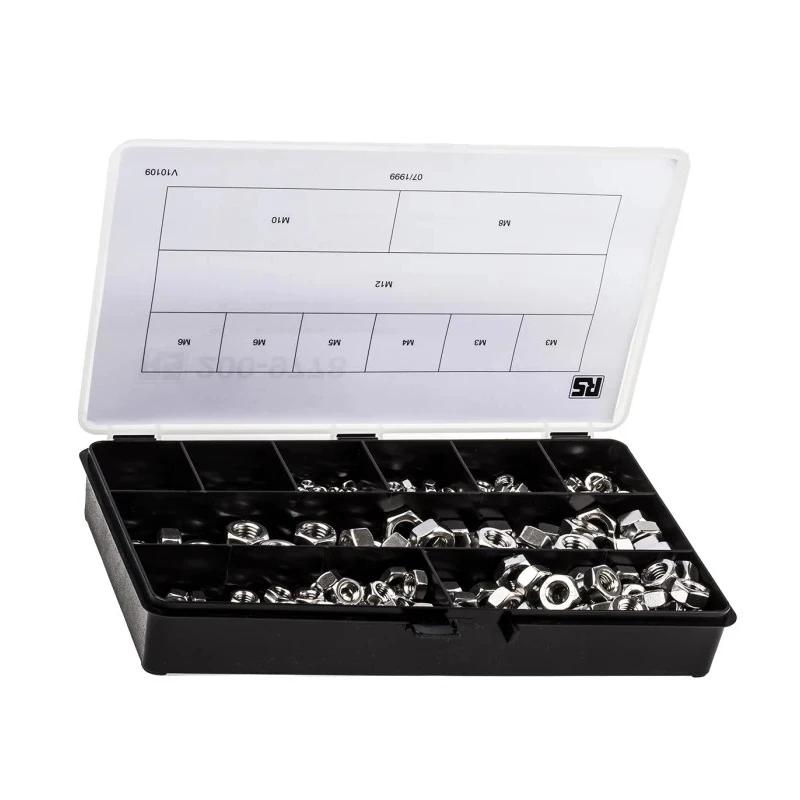 RS PRO Stainless Steel Hex Nuts Box, 1020 Pieces, A4 (316) Corrosion Resistant, Plain Finish 200-9778
