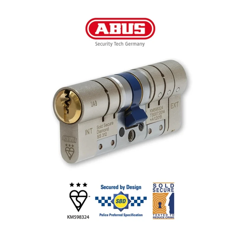 ABUS Brass Euro Cylinder Lock Nickel Finish Overall Length 100mm 91368