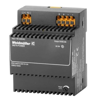 Weidmüller PRO INSTA Switched Mode DIN Rail Power Supply 370 V DC, 264 V AC AC/DC Input 5 V DC, 6 A Output DC 30 W 2580210000