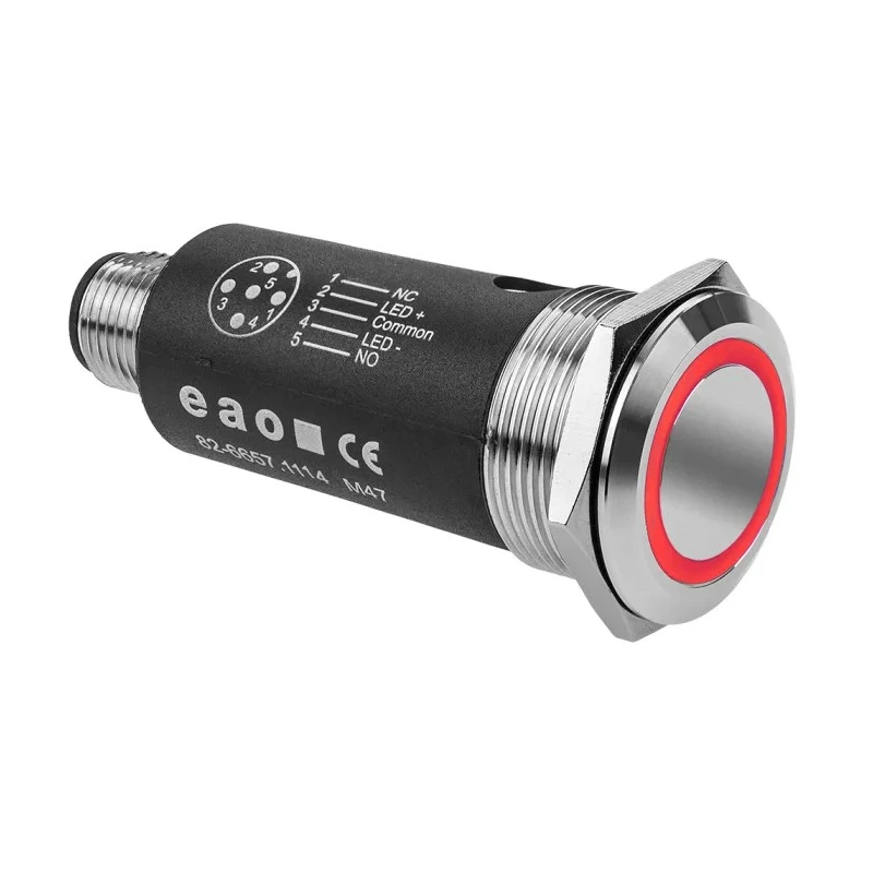EAO Illuminated Push Button Latching Panel Mount SPDT Red LED 22 mm Cutout IP65 IP67 35 V dc 82-6657.2114