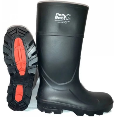 Pollyboot Black Steel Toe Capped Unisex Safety Boots Size UK 10 EU 44 Model 202-44