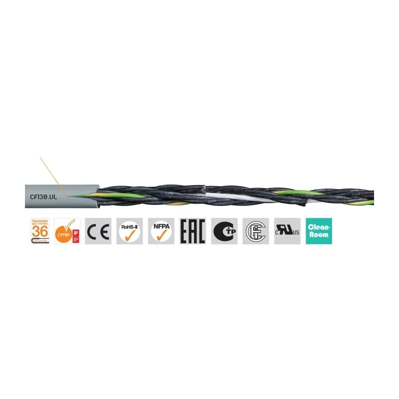 Igus Chainflex CF130.UL Control Cable, 7 Cores, 0.5mm² 20 AWG, Unscreened, Armoured, Grey PVC Sheath CF130.05.07.UL (100m)