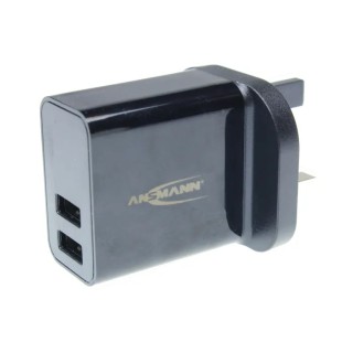 Ansmann AC/DC Adapter USB 2 Output, UK Plug, 12 W, 5V DC, 2.4A Output, Regulated 1001-0105-520