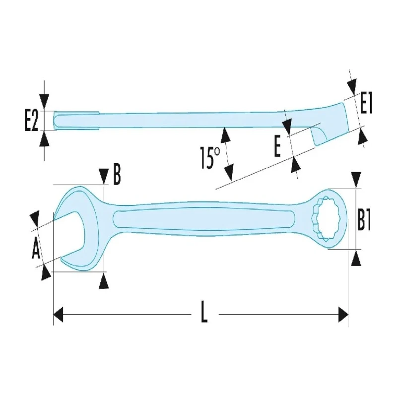 Facom Combination Spanner 32 mm, 355mm Overall Length, Chrome Finish, 12-Point Ring, 15° Offset Angle 440.32SLS