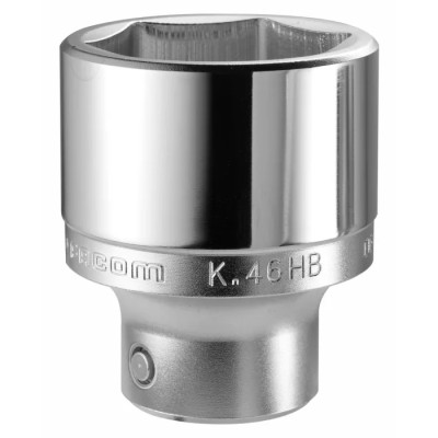 Facom 3/4 in Drive 19 mm 6 Point Square Socket, Satin Chrome Finish, 51mm Overall Length K.19HB
