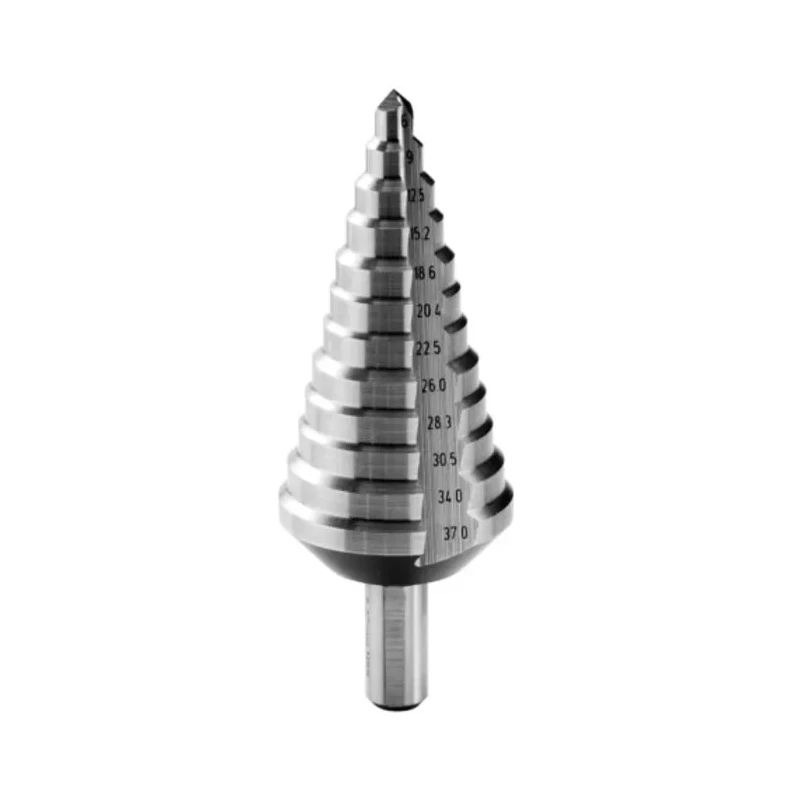 Facom High Speed Steel 12 Steps Step Drill Bit, 6 mm Minimum Head Size x 37 mm Maximum Head Size, Cylindrical Shank 678014