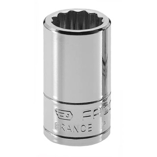 Facom 1/4 in Drive 9/16 in 12 Point Square Socket, Bright Chrome Finish, 22mm Overall Length R.9/16E
