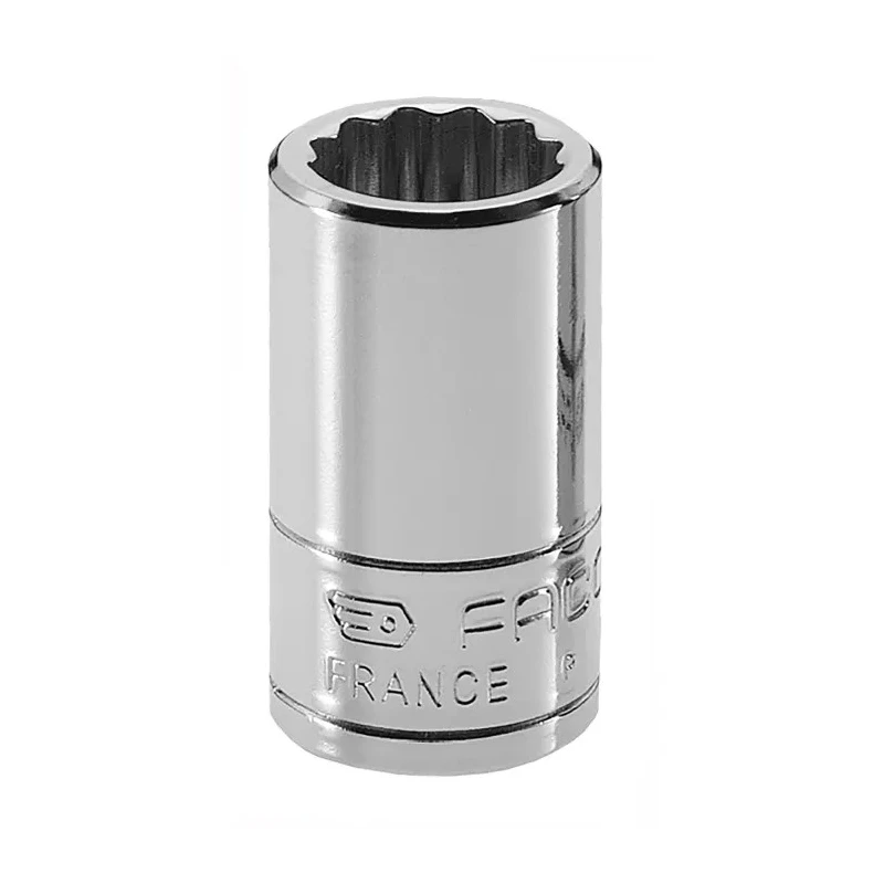 Facom 1/4 in Drive 9/16 in 12 Point Square Socket, Bright Chrome Finish, 22mm Overall Length R.9/16E