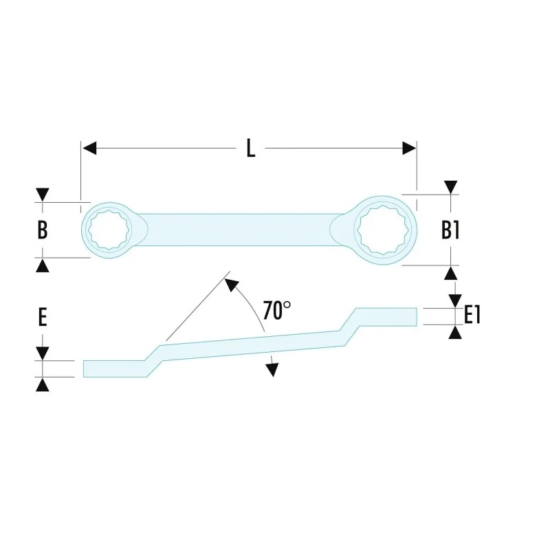 Facom Metric Offset Ring Spanner 36 x 41 mm, Chrome Finish, 12-Point Profile, 440mm Overall Length 55A.36X41
