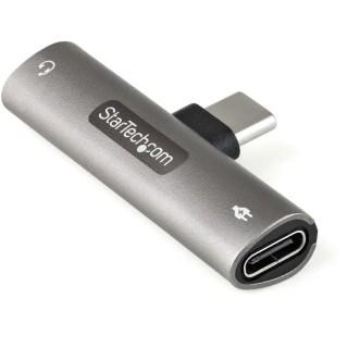 StarTech.com USB Type C Audio and Charge Adapter 60W Power Rating Metal Housing Right Angle 3.5 mm Female CDP235APDM