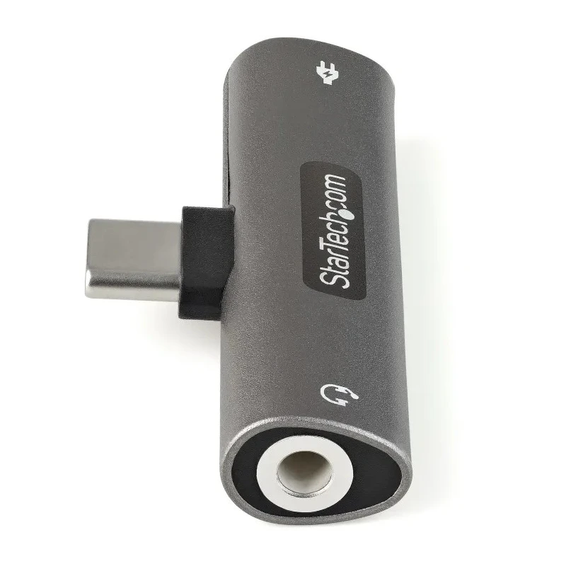 StarTech.com USB Type C Audio and Charge Adapter 60W Power Rating Metal Housing Right Angle 3.5 mm Female CDP235APDM