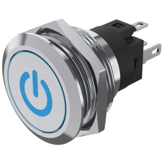 EAO Illuminated Push Button Switch, Momentary, Panel Mount, Silver Actuator, 22.3 mm Cutout, SPDT, Blue 82-6151.1A24.B002