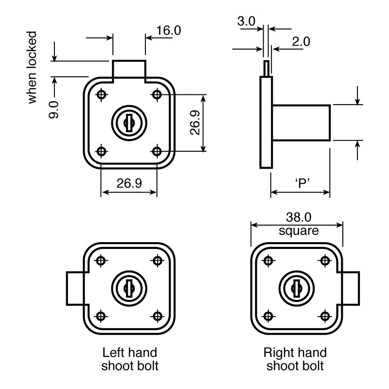 Euro-Locks a Lowe & Fletcher group Company Sliding Door Lock Chrome Finish 22 mm Panel-to-Tongue 16.5 mm Key Unlock 566532A
