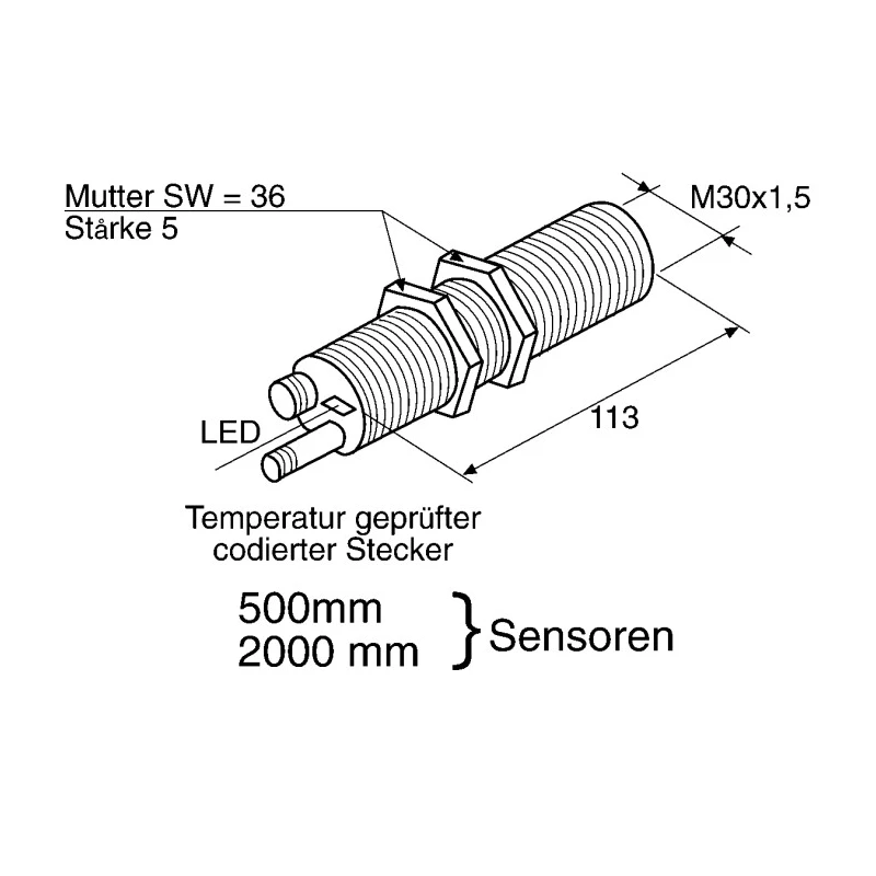 Pepperl + Fuchs Threaded Barrel Ultrasonic Proximity Sensor M30 2 m 20mA Analogue 30V UC2000-30GM-IUR2-V15