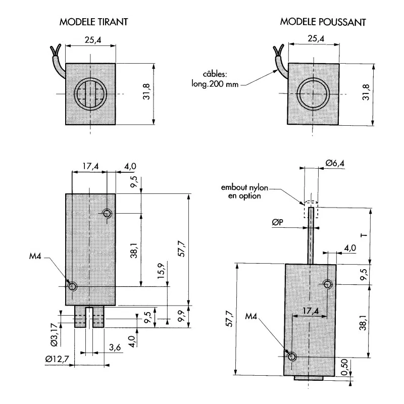 Mecalectro Single-Acting Linear Solenoid 12V Push Pull 8N Force 12mm Stroke 10.5W Continuous 8.M14 02 62 12 VCC 100%
