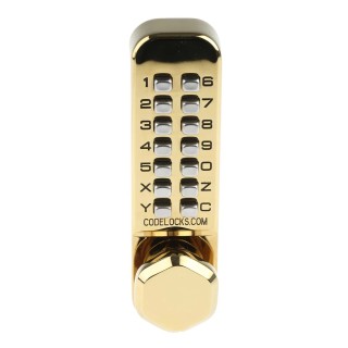 Codelock Brass Mechanical Polished Code Lock, Push Button Code, Housing 141mm x 41mm, Door Thickness 35-60mm 255 PB
