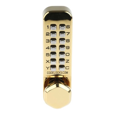 Codelock Brass Mechanical Polished Code Lock, Push Button Code, Housing 141mm x 41mm, Door Thickness 35-60mm 255 PB