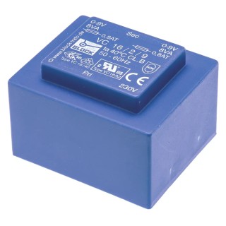 Block PCB Transformer 2 x 9 V AC 230 V AC Primary 16VA Pin Mount VC 16/2/9