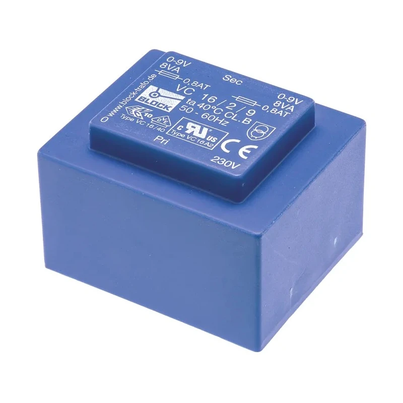 Block PCB Transformer 2 x 9 V AC 230 V AC Primary 16VA Pin Mount VC 16/2/9