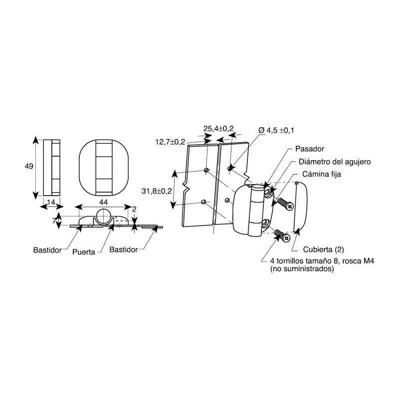 Southco Black Nylon Detent Hinge with Fixed Pin, Screw Fixing, 49mm x 44mm x 7mm G6-5-1