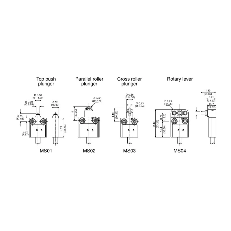 Telemecanique Sensors 9007 Series Plunger Limit Switch, SPDT, IP67, Die Cast Zinc Housing, 240V ac, 6A 9007MS01S0200