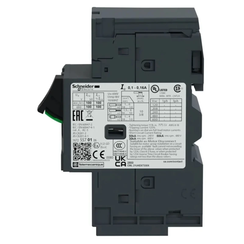 Schneider Electric Motor Protection Circuit Breaker 3 Pole 10A, 6A Thermal Magnetic Trip, 690V IP20 GV2ME