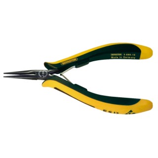 Bernstein Long Nose Plier, Snipe Nose, 140mm Overall Length, VDE/1000V Approved, ESD Safe, Ergonomic Handle, Steel 3-686-15