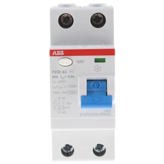 ABB Residual Current Circuit Breaker, 63A, 2-Pole, 300 mA Trip Sensitivity, Type AC, 400V AC 2CSF202001R3630 F202 AC-63/0,3